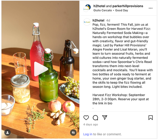 The Maker’s Table: Fall Workshop Series with h2hotel